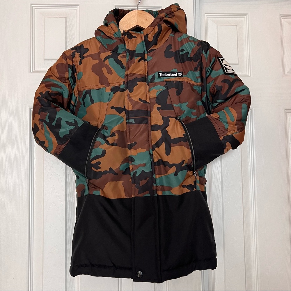 Timberland Kids Camouflage Puffer Jacket Coat size XS 5/6
